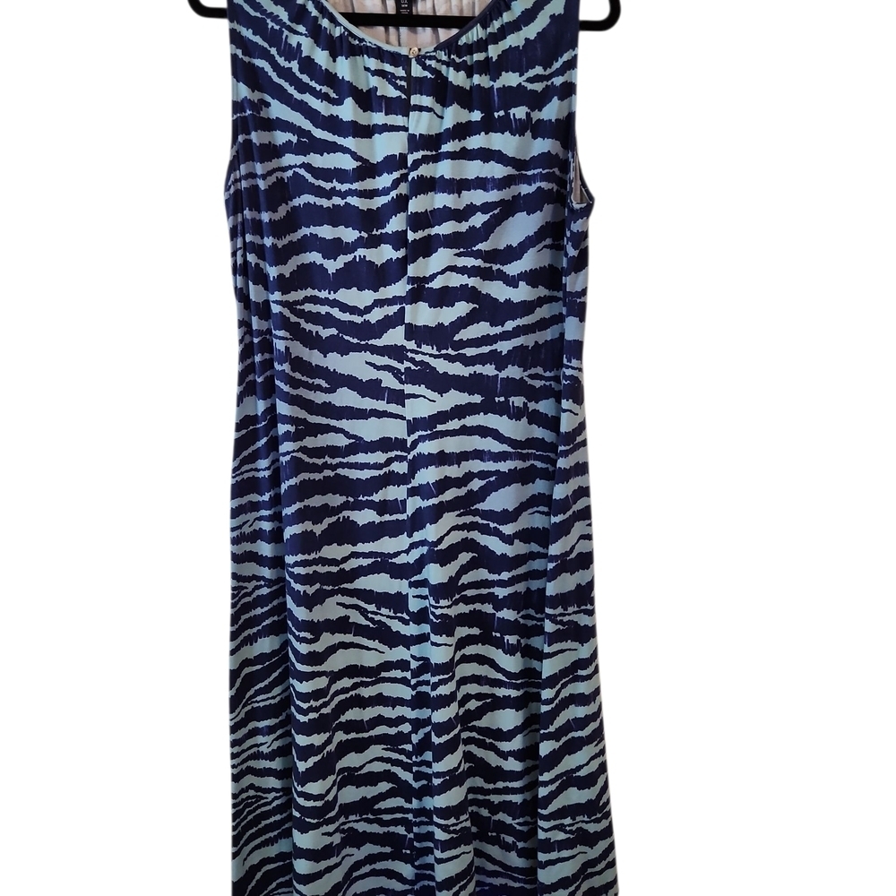 Lands' End Blue and Black Zebra Print Midi Dress